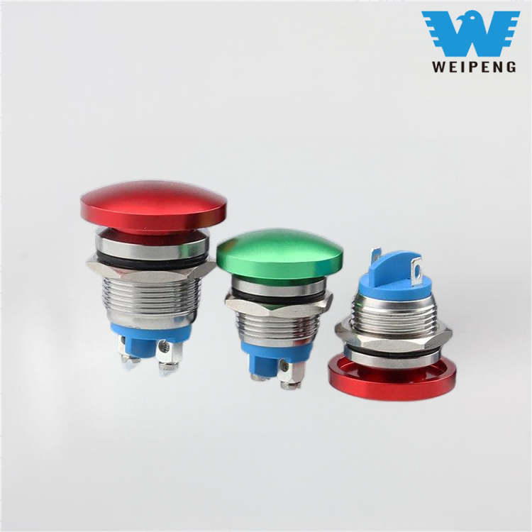 16/19/22 mm-ko perretxiko-burua metalezko saka-botoia berrezarri etengailua