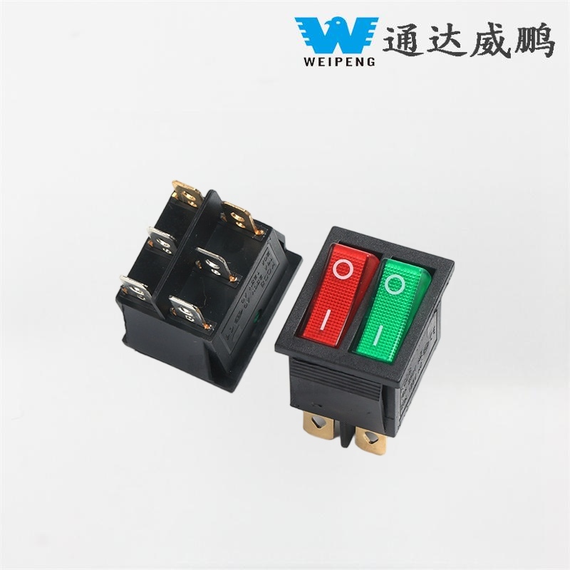 Kcd4 Bikoitza Rocker Boat Switch 6 pin argi gorri eta berdeekin