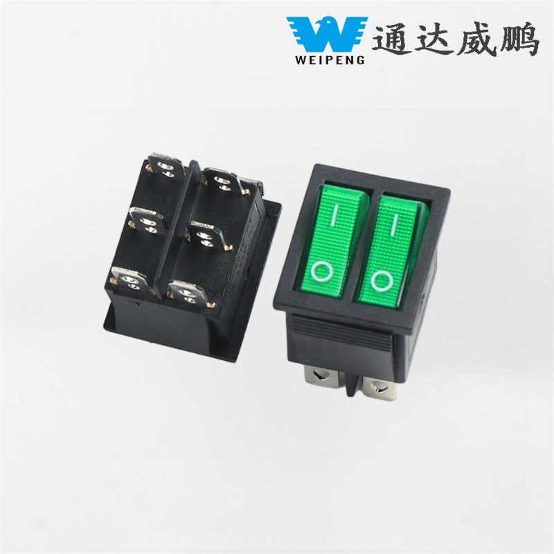 KCD4 Bikoitza Rocker Boat Switch DPDT 2 Posizio 6 Pin Argi berdearekin